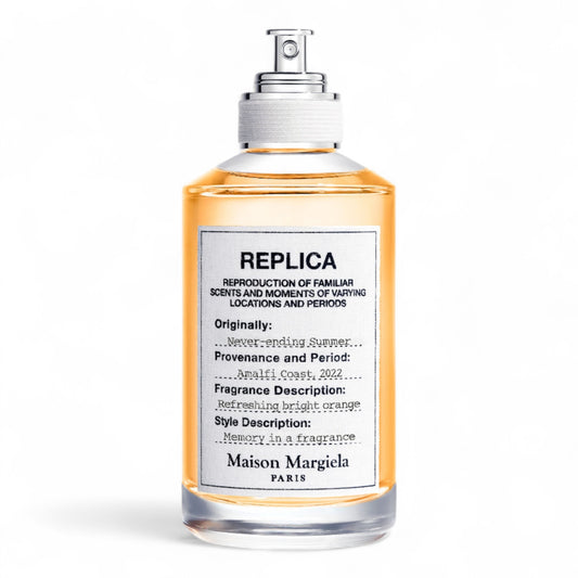Maison Margiela Never-ending Summer perfume sample with vibrant citrus, spritz, and vetiver notes - ideal for testing this citrus-spicy fragrance.