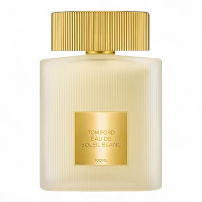 A decant of Tom Ford Eau de Soleil Blanc 2025, a citrus floral fragrance with pistachio, tuberose, and coco de mer, available in perfume samples and splits.