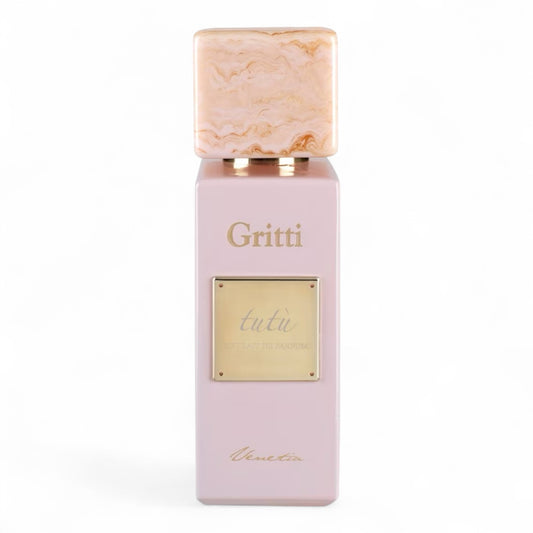 A decant of Gritti Tutù Pink, a powdery floral gourmand fragrance with champagne, rose, and vanilla, available in perfume samples.