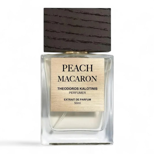 A decant of Theodoros Kalotinis Peach Macaron, a fruity gourmand perfume with peach, burnt sugar, and macaron notes, available in fragrance samples.