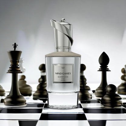  Close-up of a fragrance sample of Queening, highlighting its rich vanilla, smooth rum, and airy musk for a scent of confidence and elegance