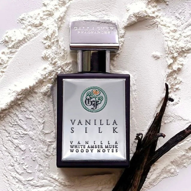 Close-up of a Vanilla Silk fragrance decant, highlighting its soft vanilla and musk composition, ideal for layering or wearing alone.