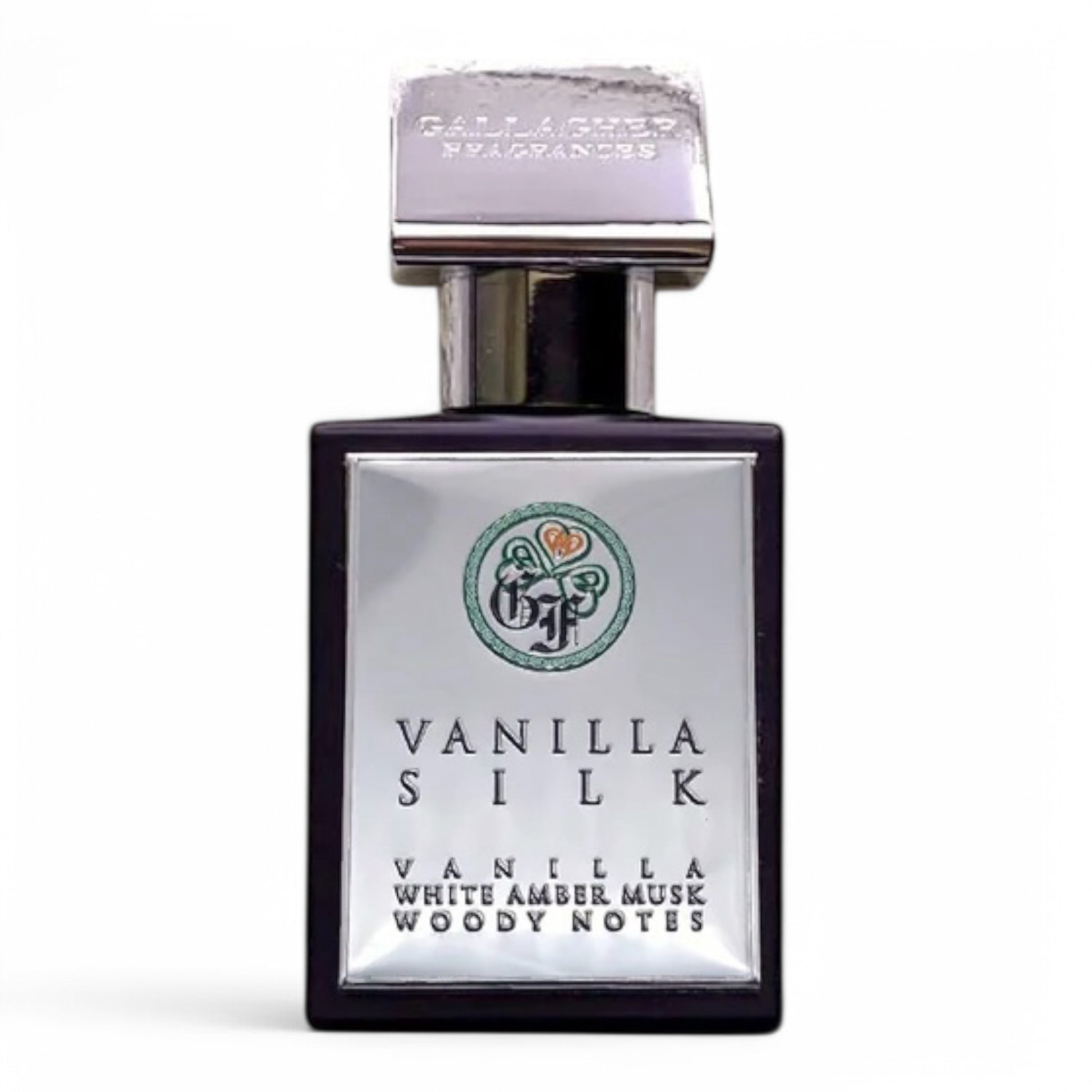 A perfume sample of Vanilla Silk, a warm and creamy fragrance with vanilla, white amber musk, and woody notes, available in decants and testers.