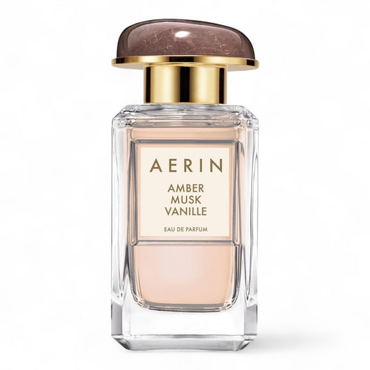 Aerin Amber Musk Vanille perfume sample – a warm gourmand floral with whipped vanilla, marshmallow and rose centifolia, shown in 50ml bottle