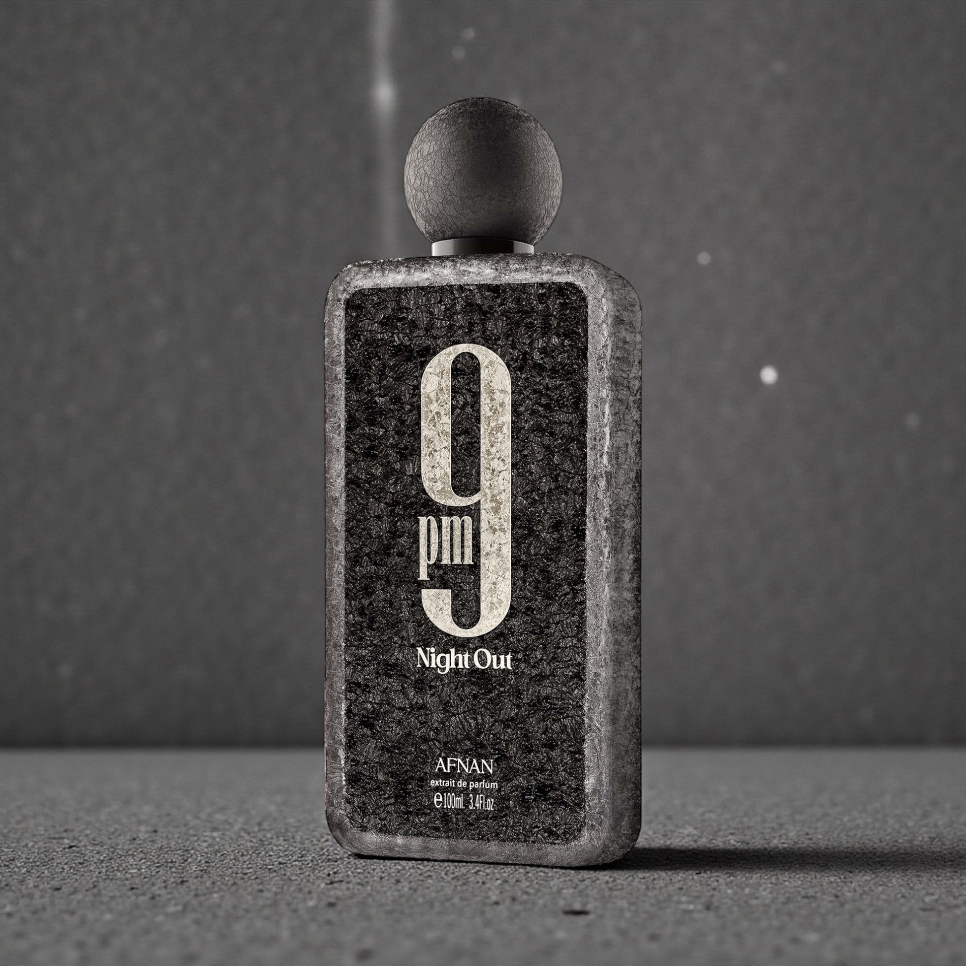 Afnan 9PM Night Out perfume styled for an evening, night-out setting