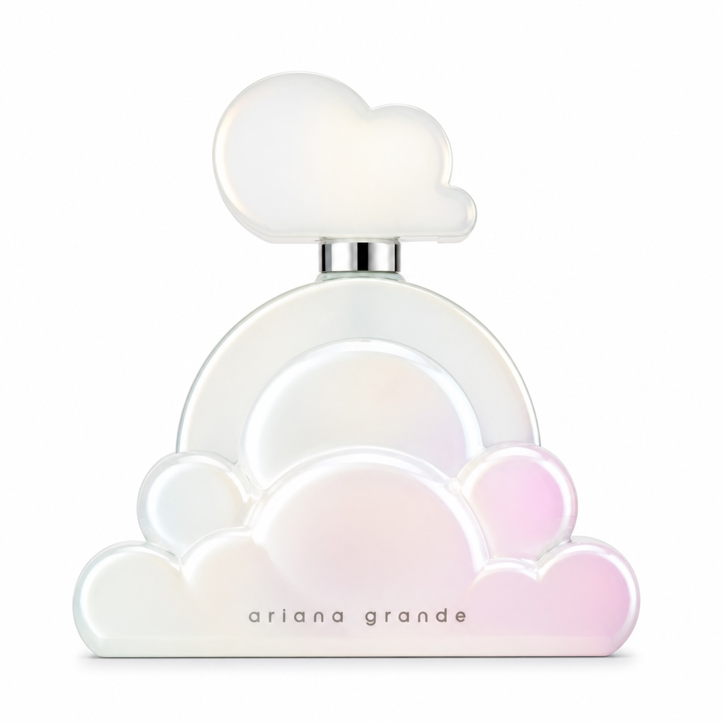 Ariana Grande Cloud Aurora perfume bottle on white background