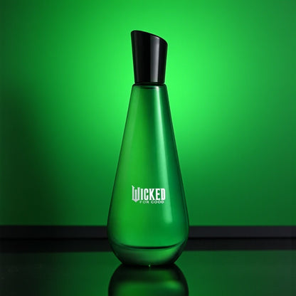 Ariana Grande Elphaba Enchanted perfume sample – dark plum, vanilla and oudwood notes styled in a mystical emerald-toned setting.