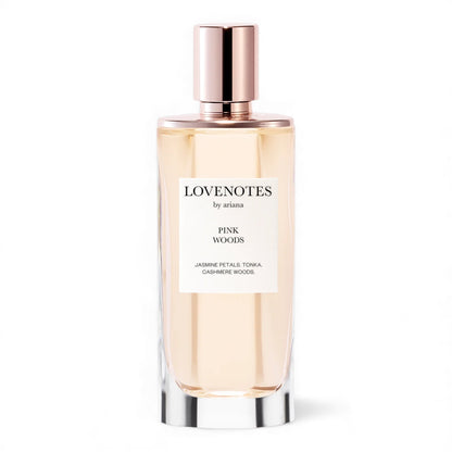 Ariana Grande Lovenotes Pink Woods fragrance sample – retail bottle shown for decanting into 1ml–10ml perfume samples.