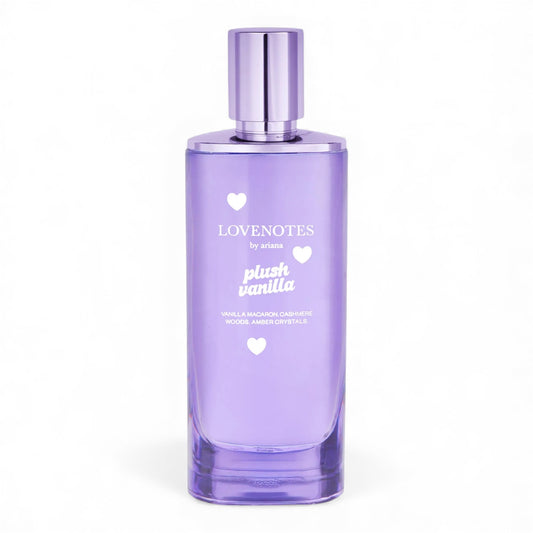 Ariana Grande Lovenotes Plush Vanilla fragrance sample – retail bottle shown for decanting into 1ml–10ml perfume samples.