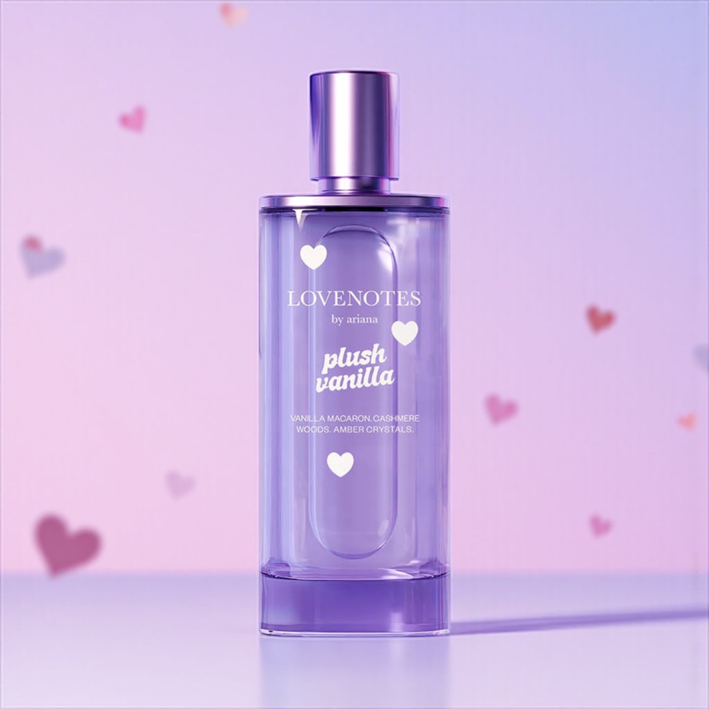 Ariana Grande Lovenotes Plush Vanilla perfume sample – warm vanilla macaron and amber fragrance with cozy, sweet undertones.