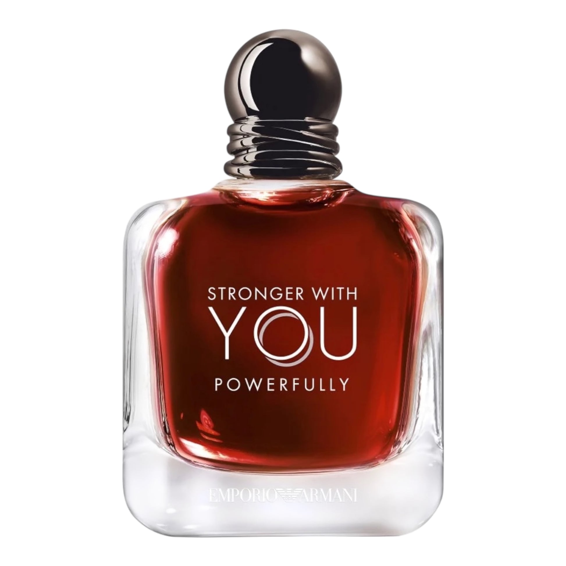 Armani Stronger With You Powerfully perfume bottle on white background