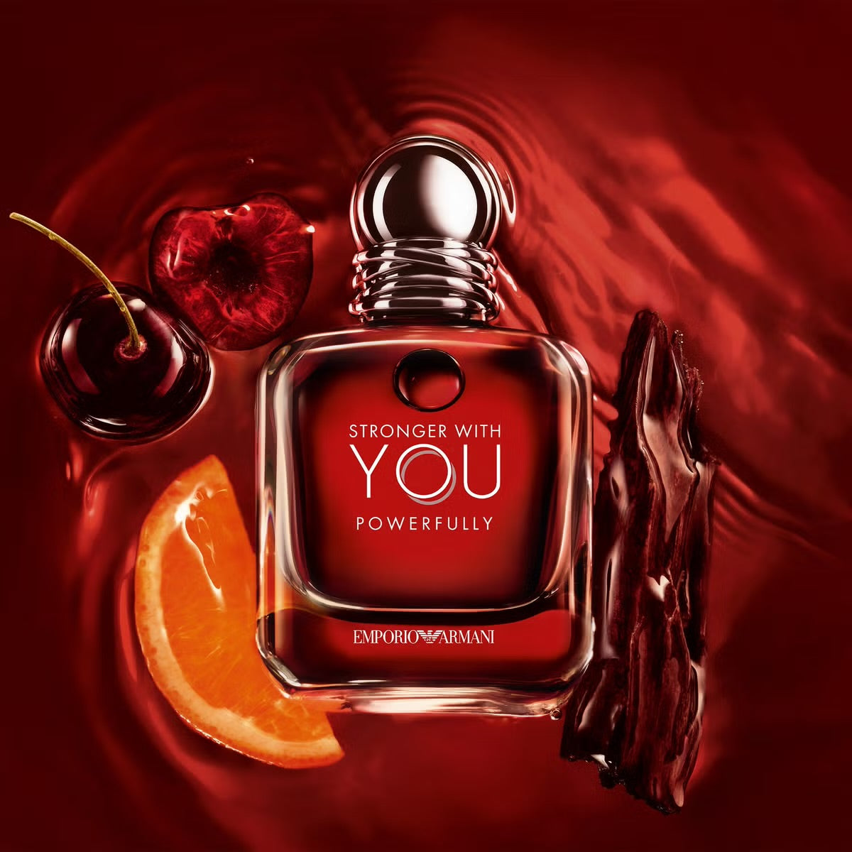 Armani Stronger With You Powerfully perfume styled in a dark, masculine setting