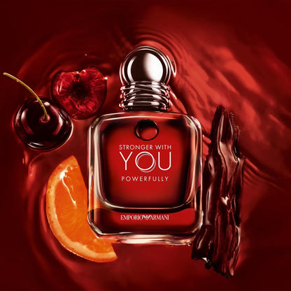 Armani Stronger With You Powerfully perfume styled in a dark, masculine setting