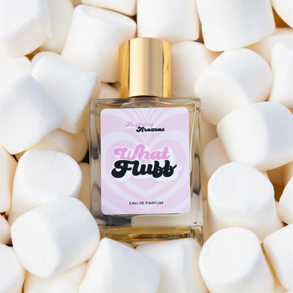 Aspiring Aromas What the Fluff perfume sample – sweet marshmallow and vanilla fragrance in a playful, creamy setting.