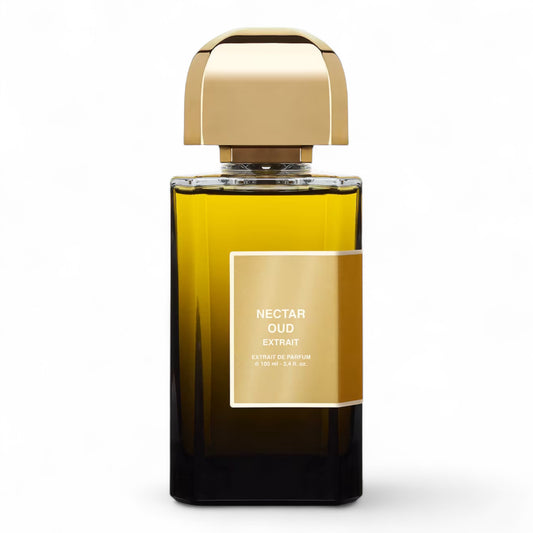 BDK Nectar Oud Extrait fragrance sample - rich extrait with saffron, raspberry and olibanum. 100ml full-size bottle shown