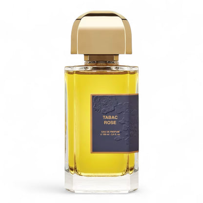 BDK Tabac Rose fragrance sample – spiced rose, chocolate, and tobacco in a warm gourmand floral scent, shown with 100ml full-size bottle