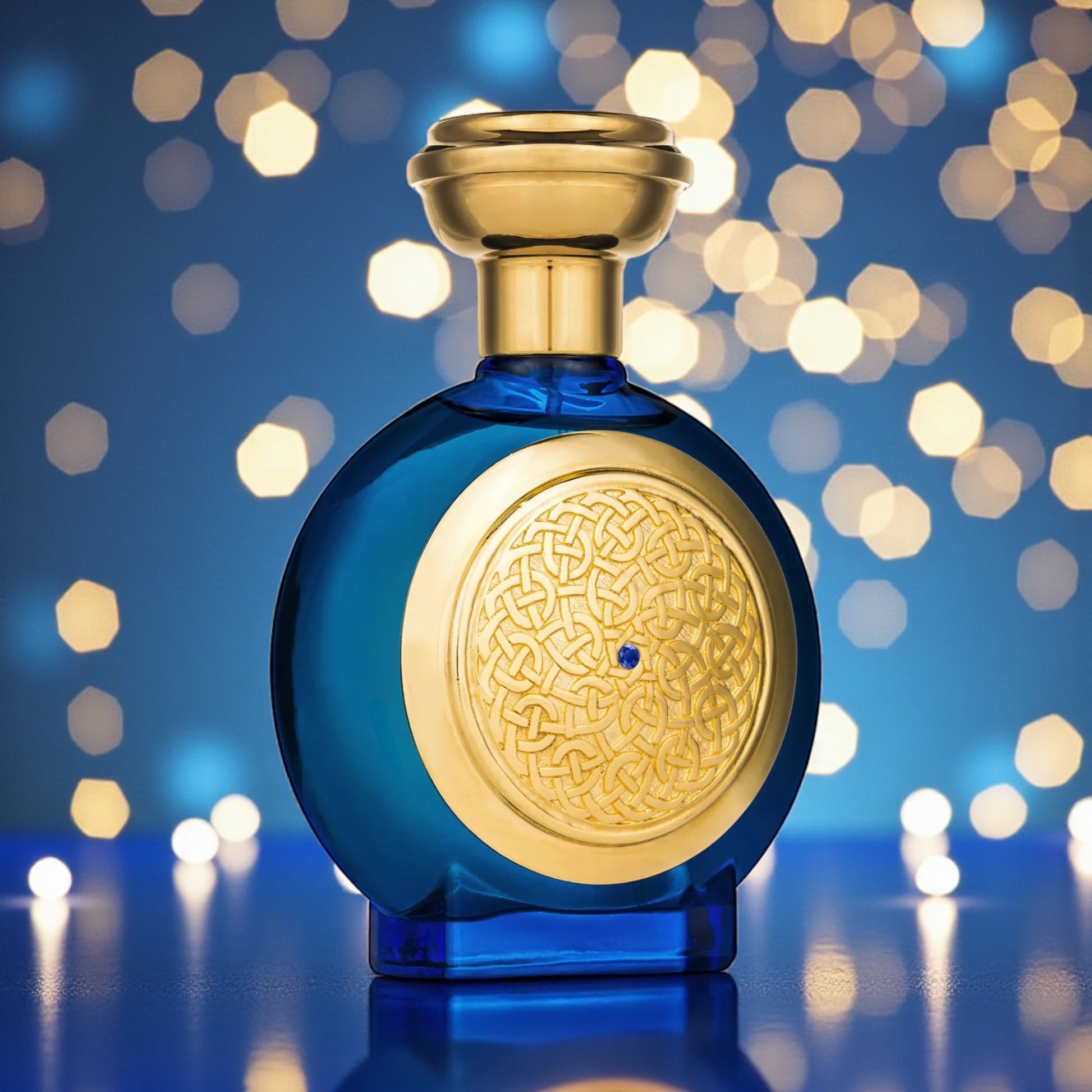 Boadicea the Victorious Blue Sapphire perfume styled in an elegant, regal setting
