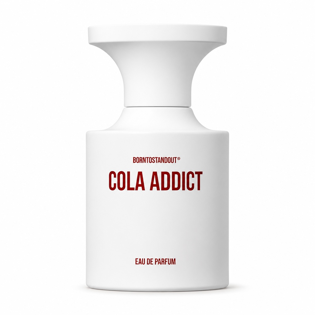 BORNTOSTANDOUT Cola Addict Eau de Parfum bottle on white background