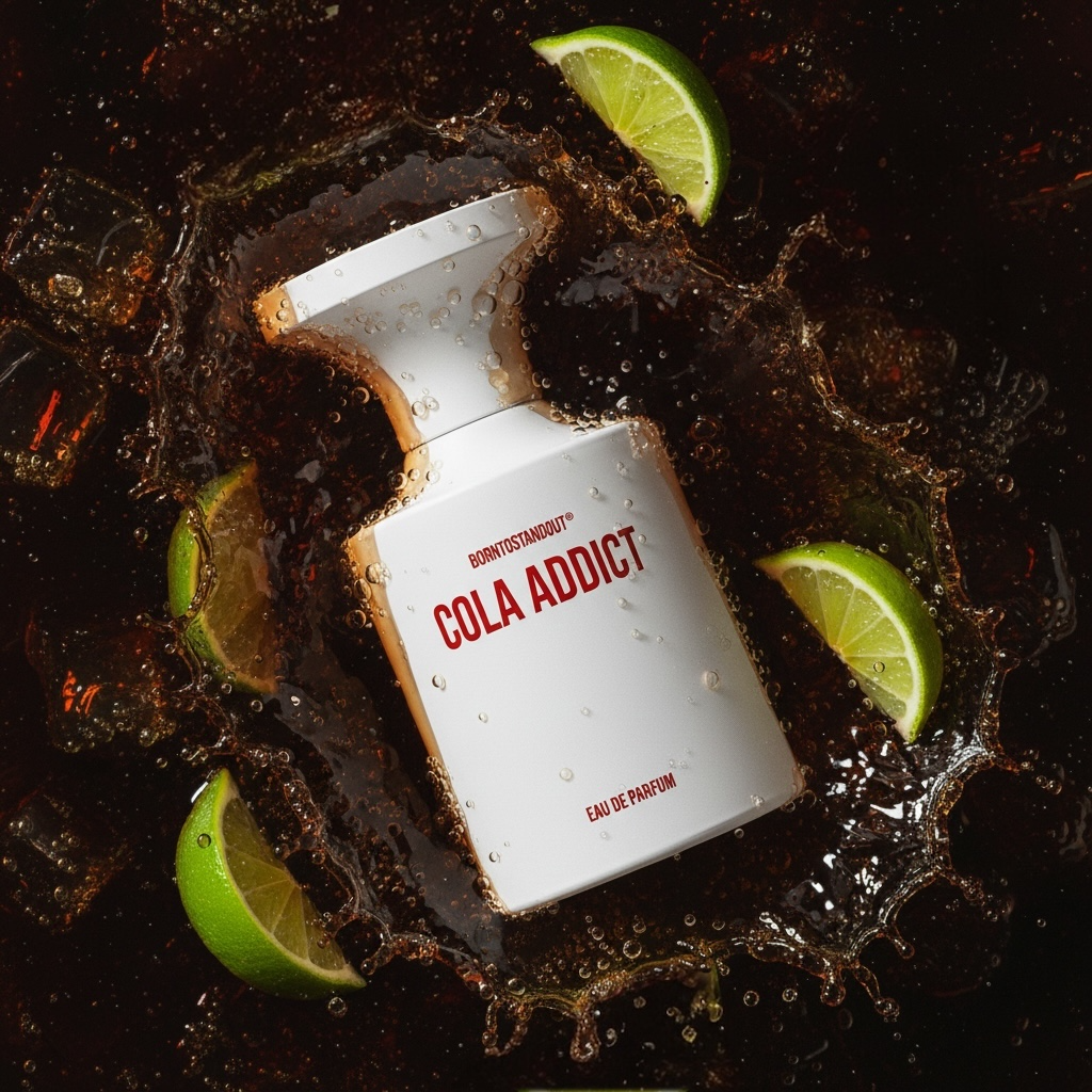 BORNTOSTANDOUT Cola Addict styled with fizzy cola and lime wedges