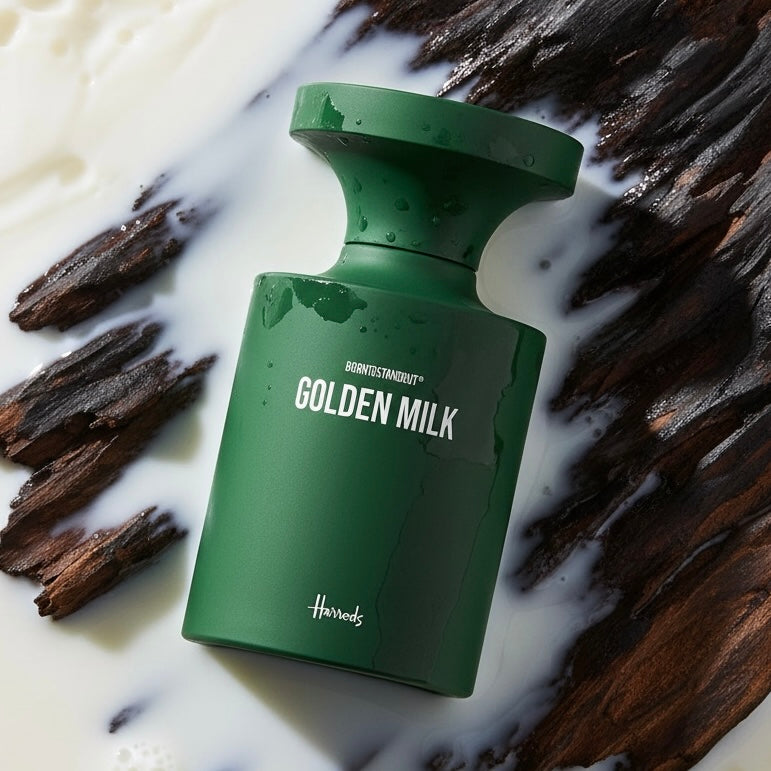 BORNTOSTANDOUT Golden Milk styled with warm milk, caramel and rich woods