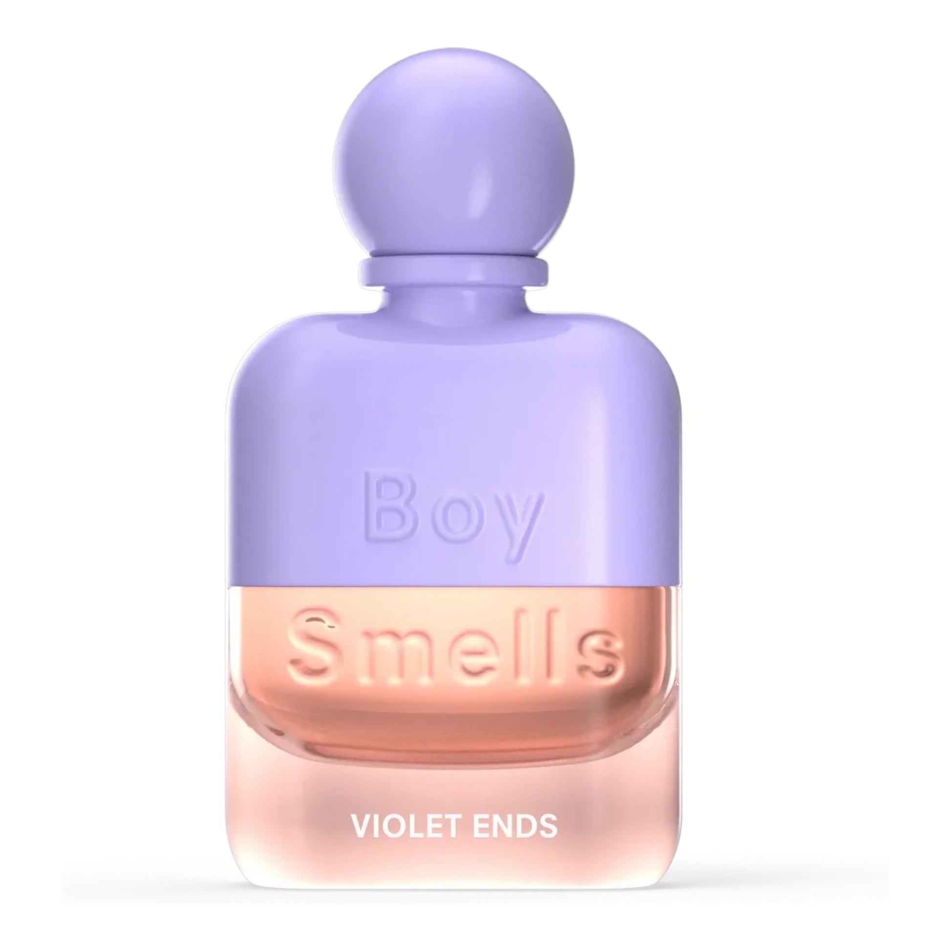 Boy Smells Violet Ends perfume bottle on white background
