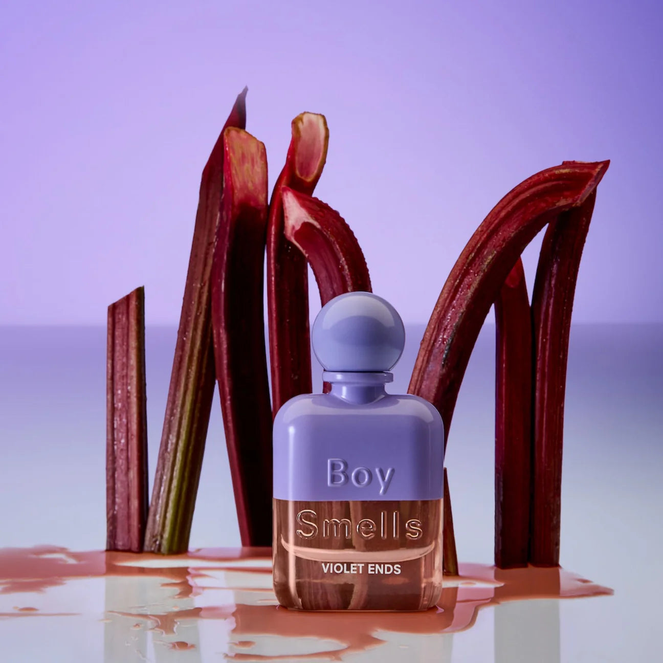 Boy Smells Violet Ends perfume styled in a dark, mystical setting