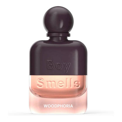 Boy Smells Woodphoria perfume bottle on white background
