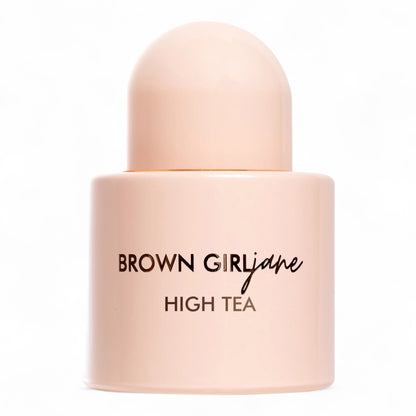 BROWN GIRL Jane High Tea fragrance sample – warm gourmand with pink chai, almond pastry, and sandalwood, pictured full 50ml bottle