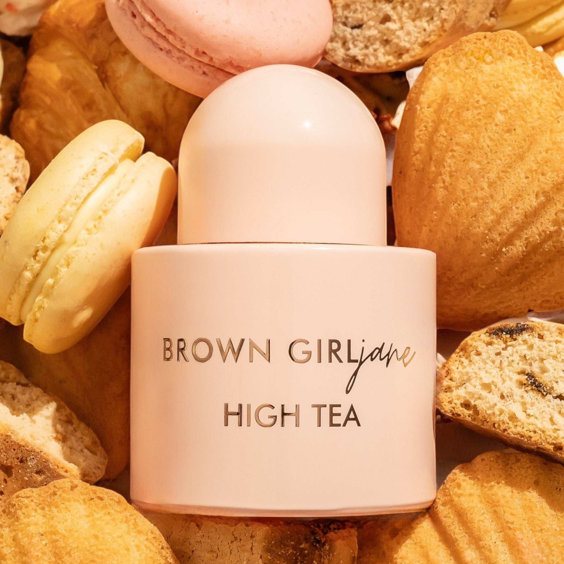 BROWN GIRL Jane High Tea perfume sample – cozy gourmand scent styled in an elegant teatime setting