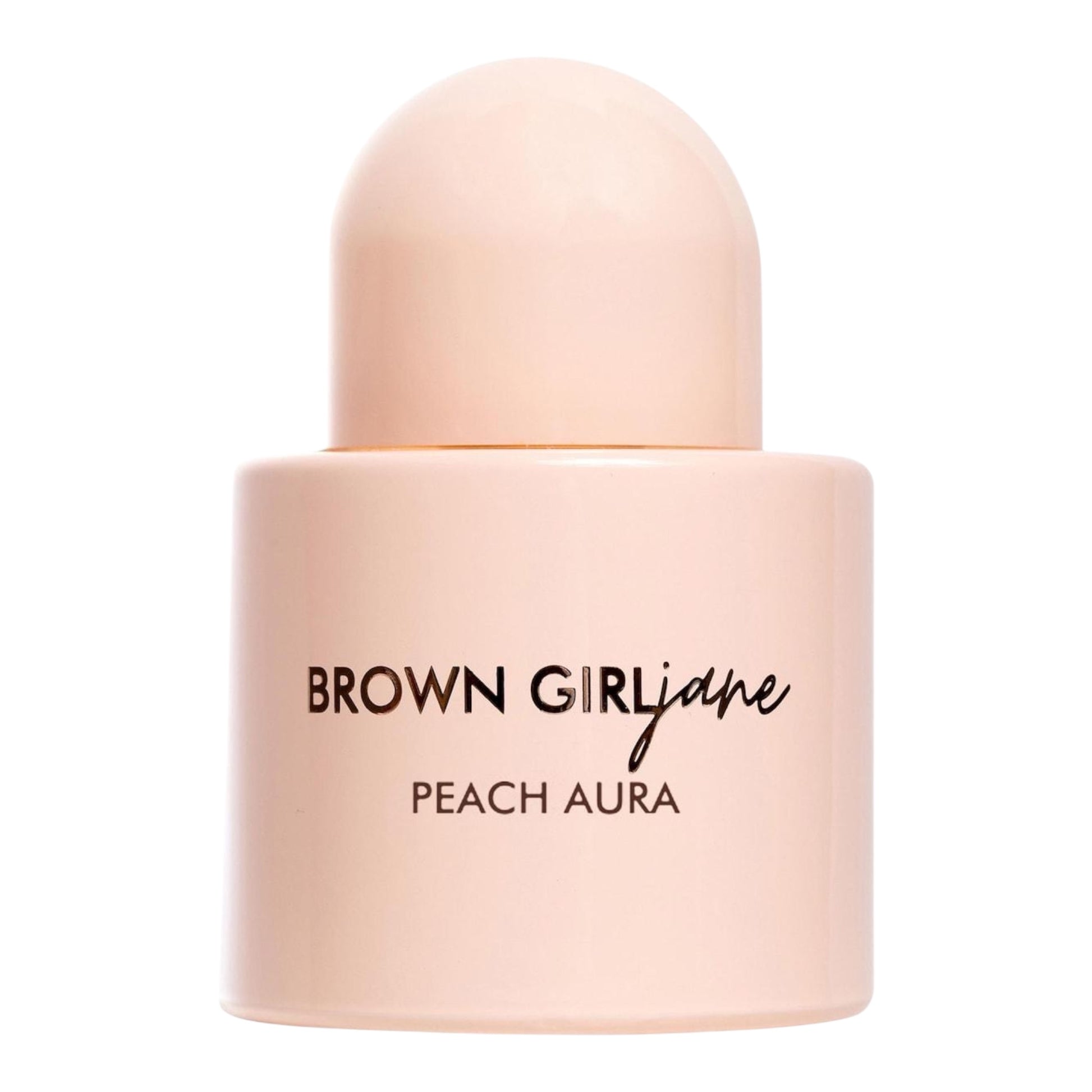 Brown Girl Jane Peach Aura perfume bottle on white background