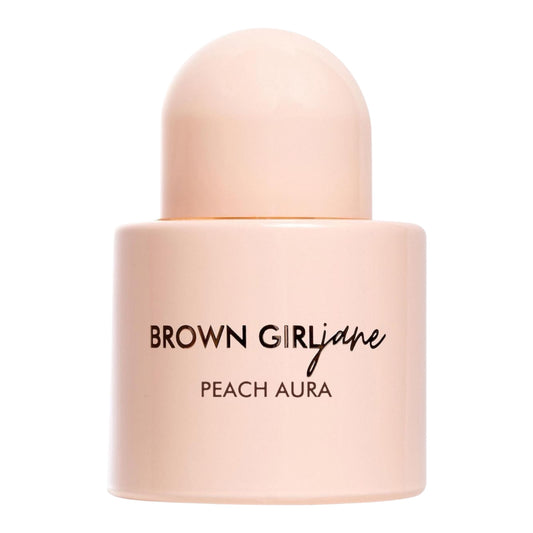 Brown Girl Jane Peach Aura perfume bottle on white background