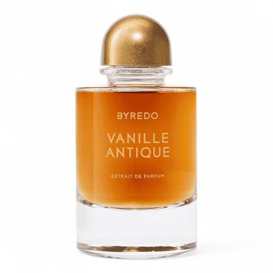 Byredo Vanille Antique 2025 fragrance sample – retail bottle shown for decanting into 1ml–10ml samples.