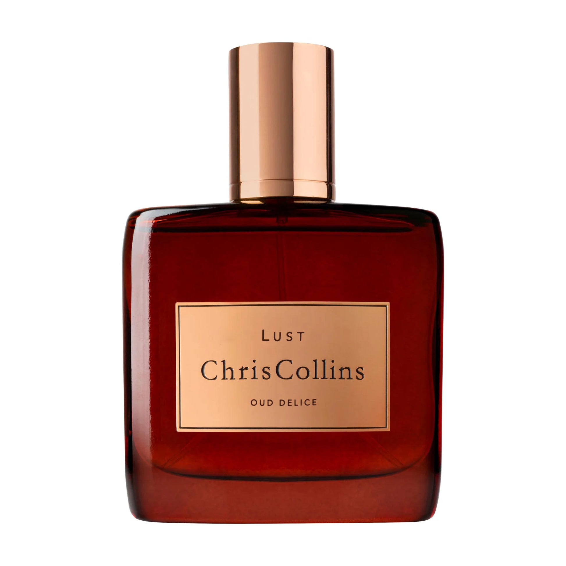 Chris Collins Lust Oud Délice perfume bottle on white background