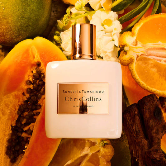 Chris Collins Sunset In Tamarindo perfume styled in a warm tropical fruity setting
