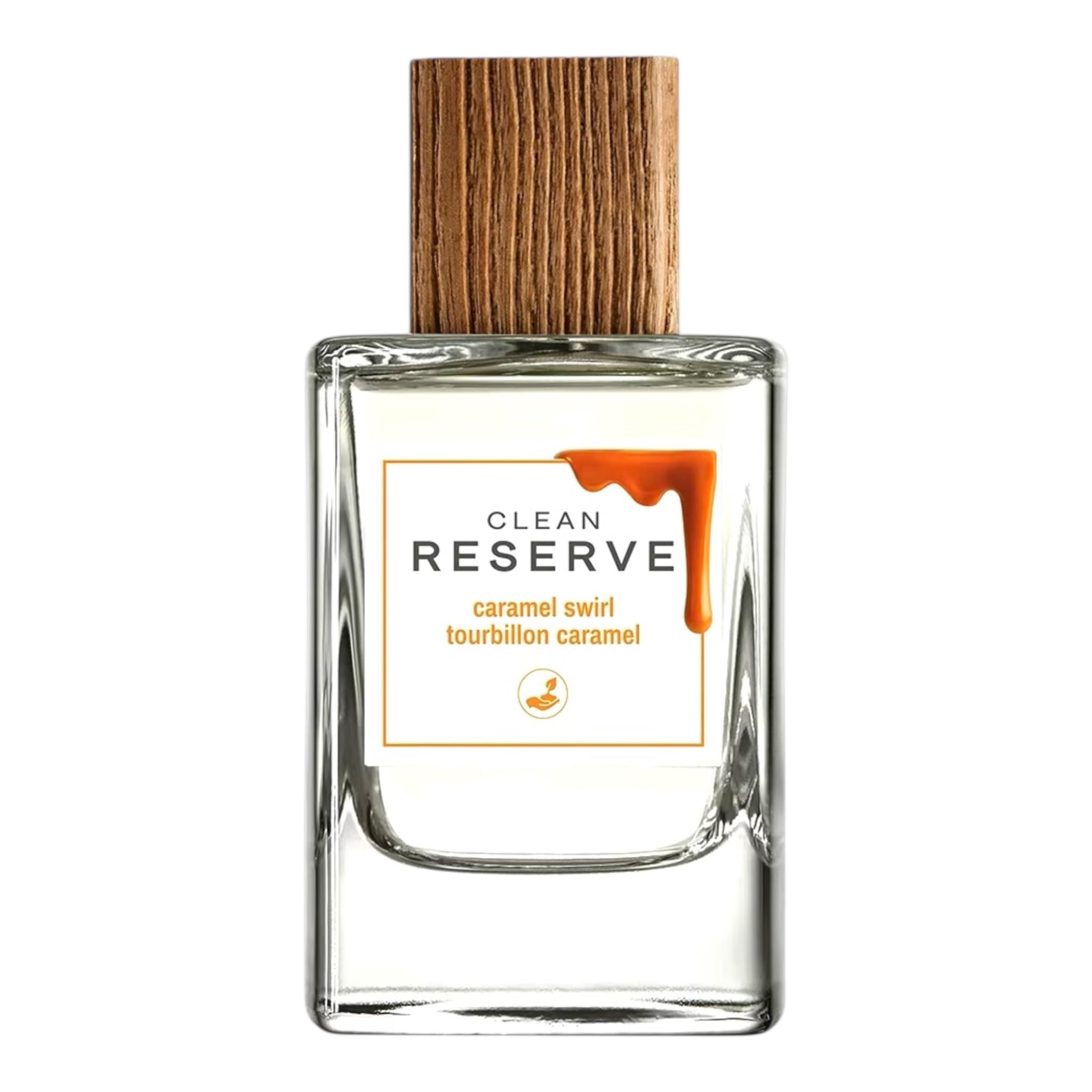 Clean Reserve Caramel Swirl perfume bottle on white background