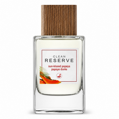 Clean Reserve Sun-Kissed Papaya perfume bottle on white background