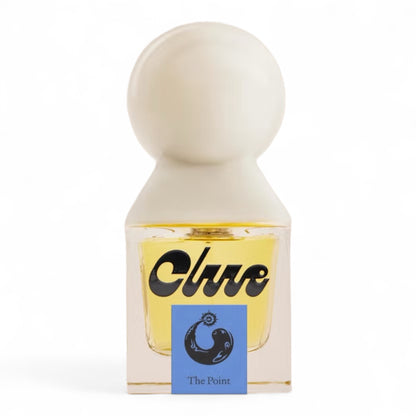 Clue The Point fragrance sample - jasmine tea, saltwater and ambergris scent. Full-size 30ml bottle shown
