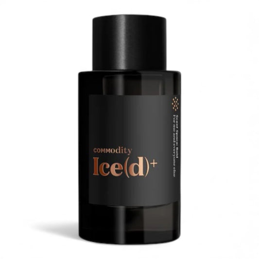 Commodity Iced Bold fragrance sample, a bold fresh fruity scent with frozen mango, spearmint and cardamom shown in retail bottle for decanting.