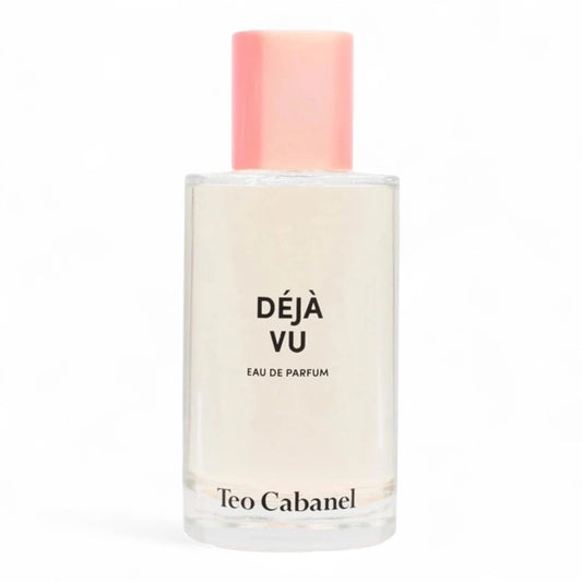 A decant of Teo Cabanel Déjà Vu, a playful bubble gum and floral perfume with faux leather and white musk, available in fragrance samples.
