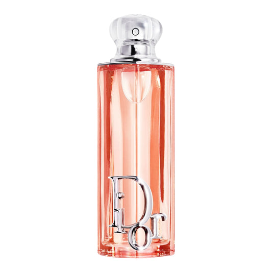 Dior Addict Peachy Glow perfume bottle on white background