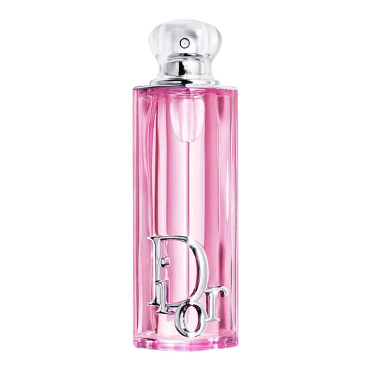 Dior Addict Rosy Glow perfume bottle on white background