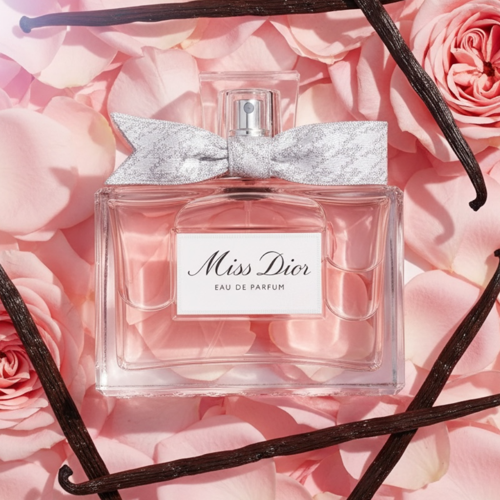 Dior Miss Dior 2026 styled with Centifolia roses, creamy sandalwood, vanilla and tonka bean