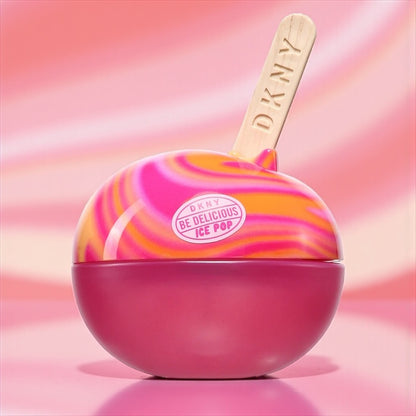 DKNY Be Delicious Ice Pop Very Cherry perfume sample – cherry, lychee and amber notes styled in a bright, summery setting.