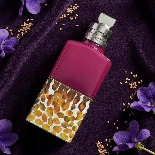 Dries Van Noten Velvet Violet styled with violet leaves, toasted sesame and rich velvet fabric