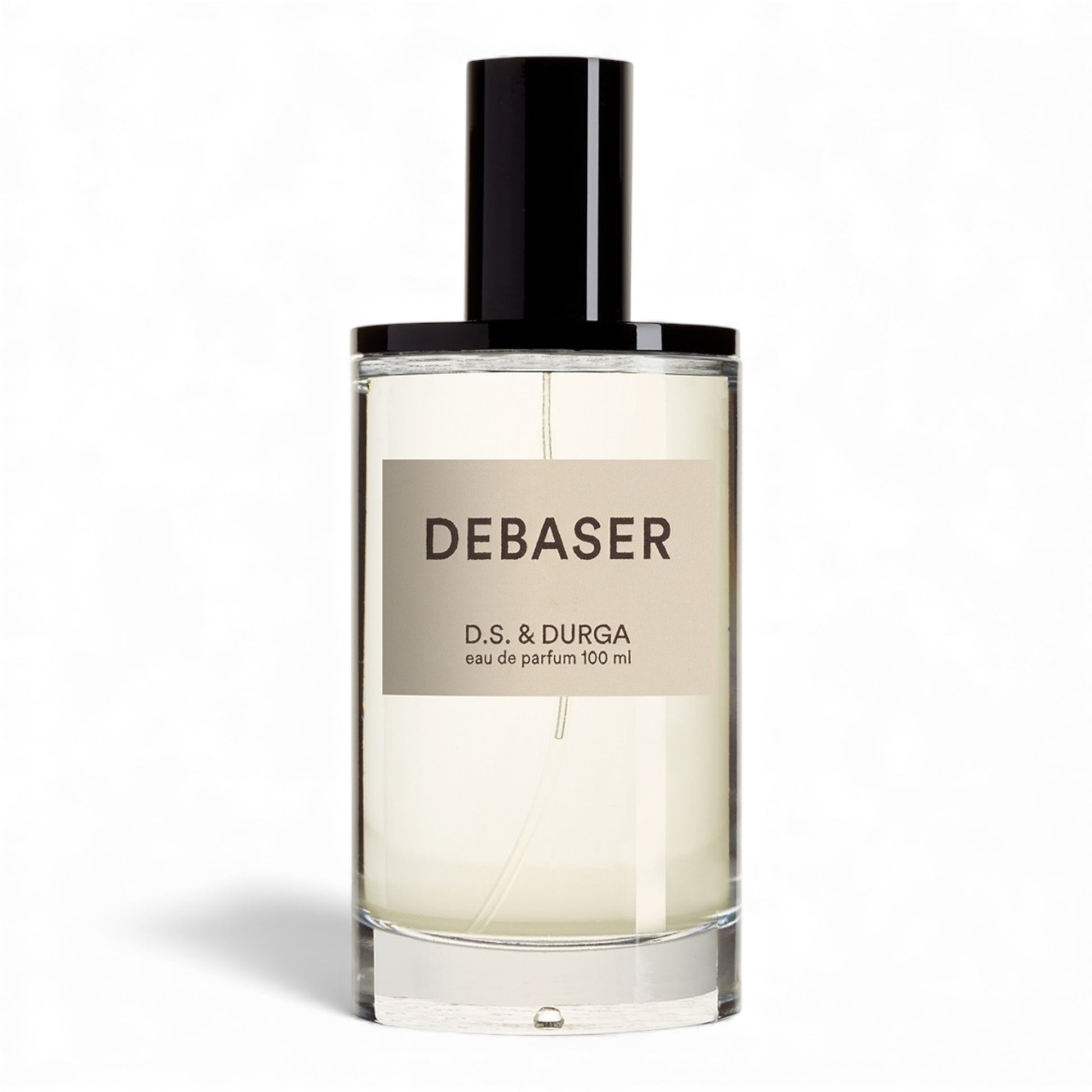 D.S. & Durga Debaser fragrance sample – fruity woody scent with green leaves, fig and blond woods shown in retail bottle for decanting.