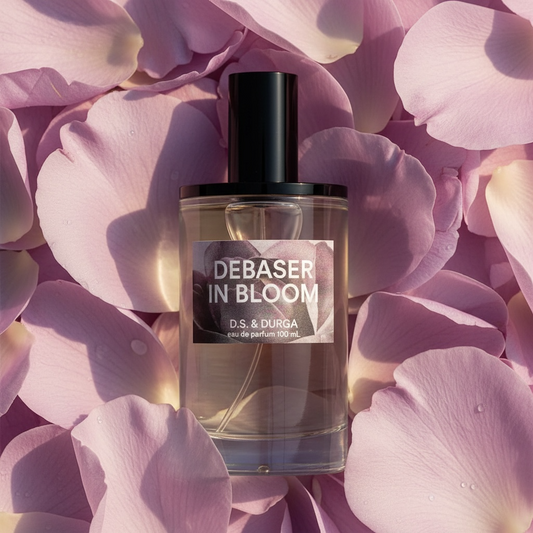 DS and Durga Debaser in Bloom perfume styled with gardenia petals