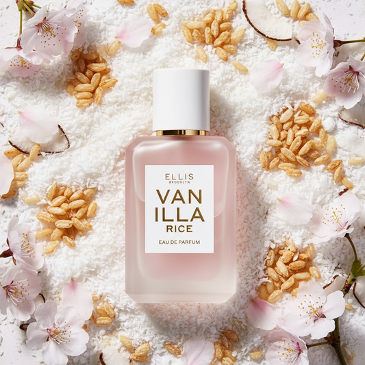 Ellis Brooklyn Vanilla Rice styled with toasted rice, coconut, vanilla and sakura blossoms