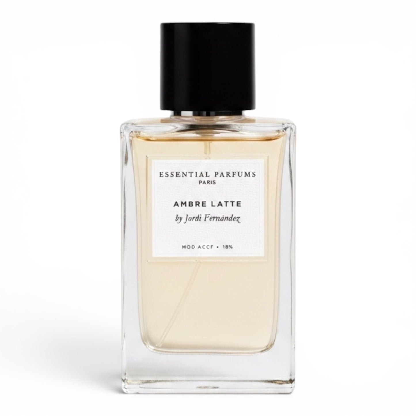 Essential Parfums Ambre Latte perfume bottle on white background