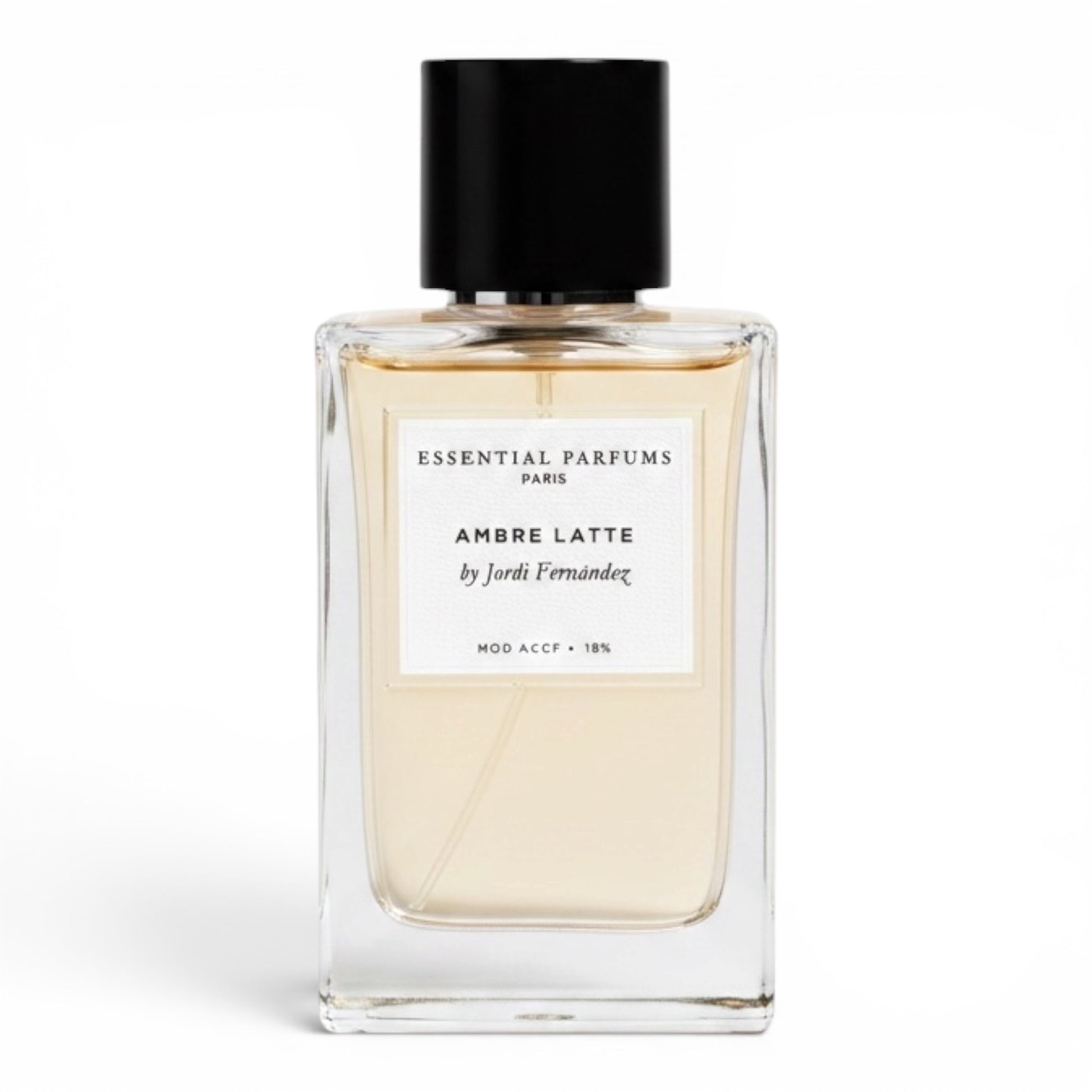 Essential Parfums Ambre Latte perfume bottle on white background