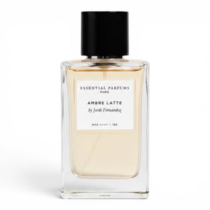 Essential Parfums Ambre Latte perfume bottle on white background